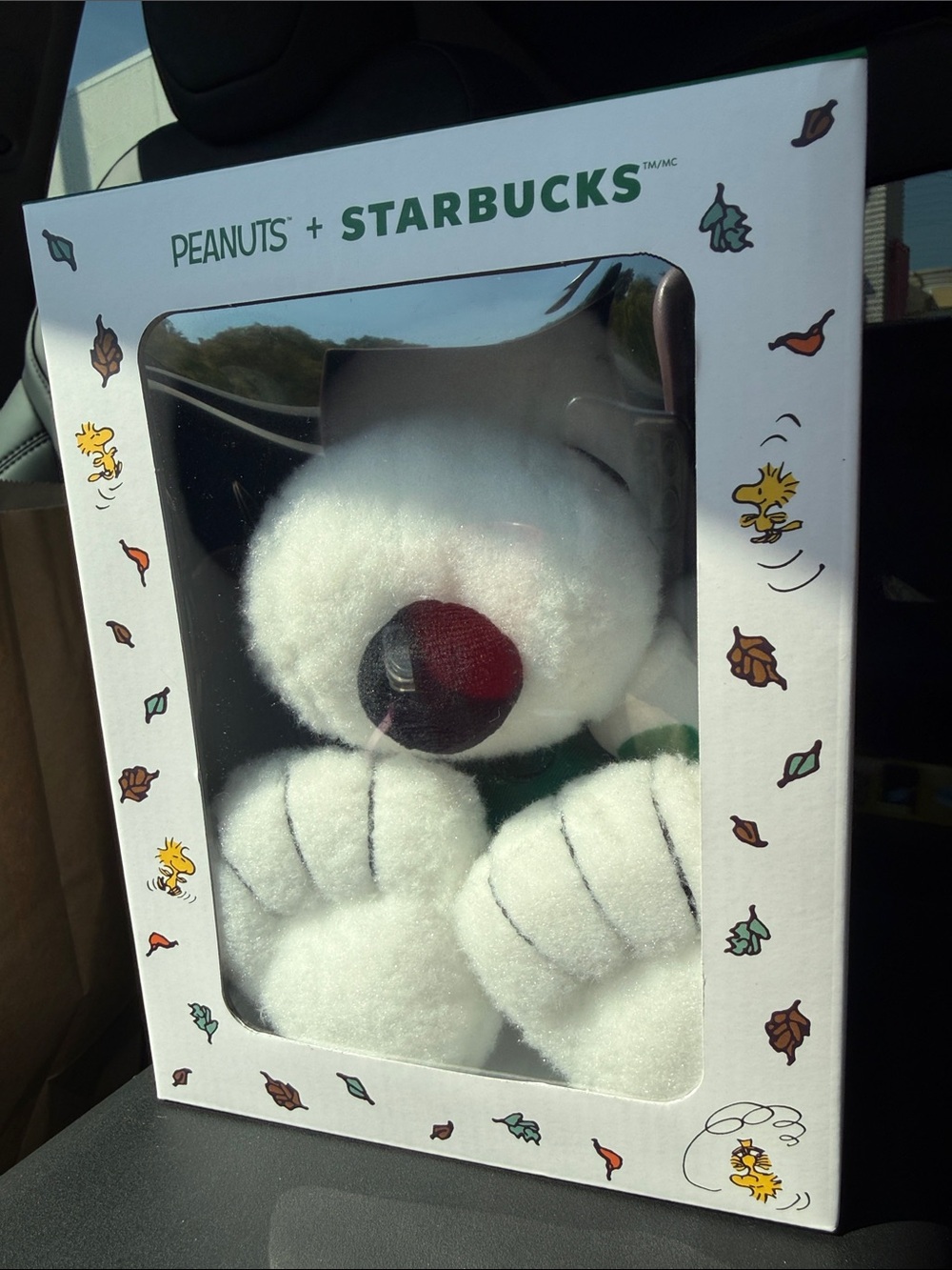 Starbucks White Snoopy Plush with Green Collar - Peanuts x Starbucks